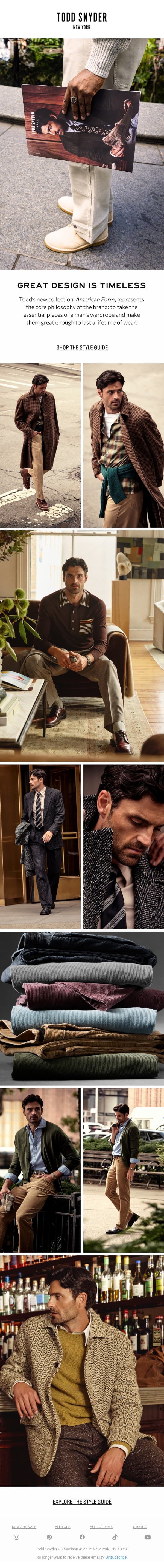 Just In: Fall Style Guide email from Todd Snyder screenshot
