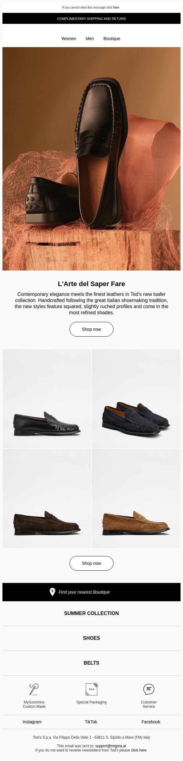 Tod's Icons: The loafer email from Tod's screenshot
