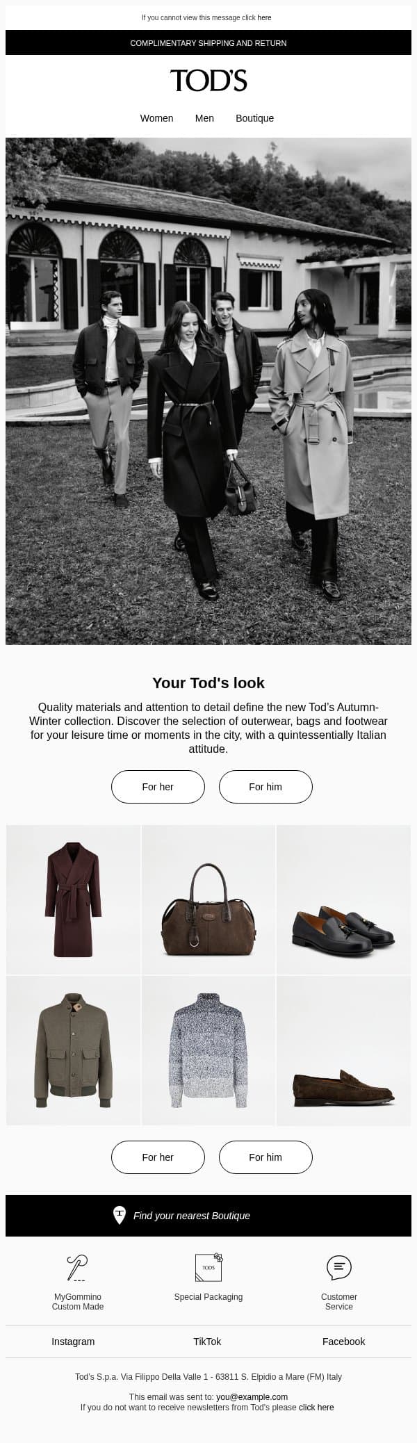 Your Tod’s look: a symbol of the Italian lifestyle email from Tod's screenshot