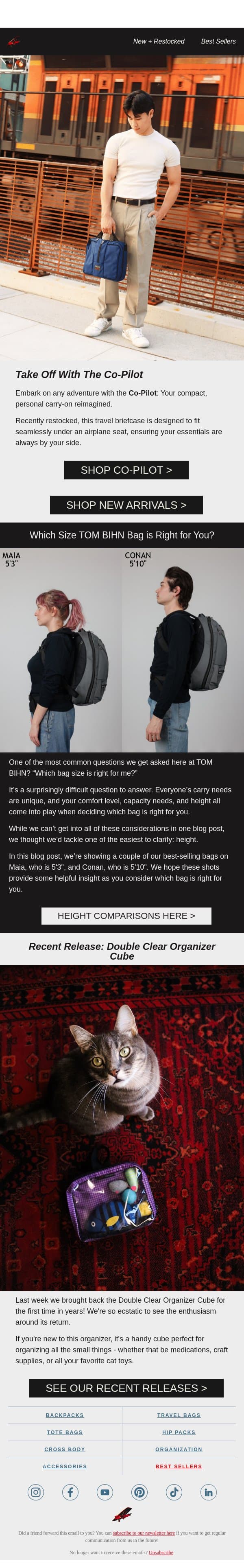 Bag Size Woes? We have Answers! email from Tom Bihn screenshot