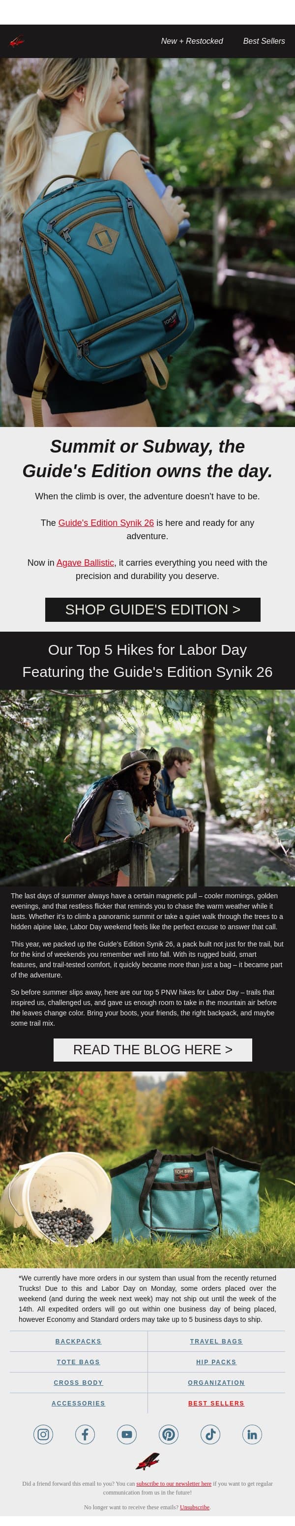 Guide's Edition is back! email from Tom Bihn screenshot