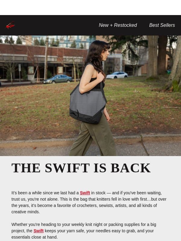 The Swift is Back! email from Tom Bihn