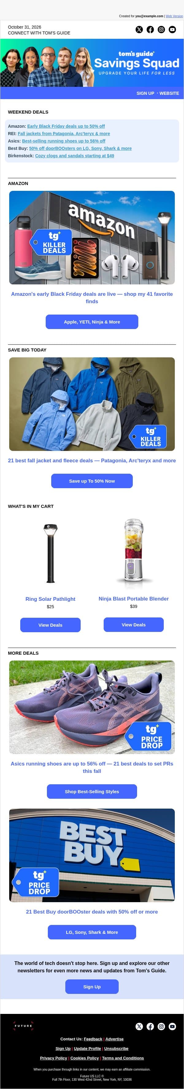 🛒 Amazon Just Dropped 41 Early Black Friday Deals email from Tom's Guide screenshot