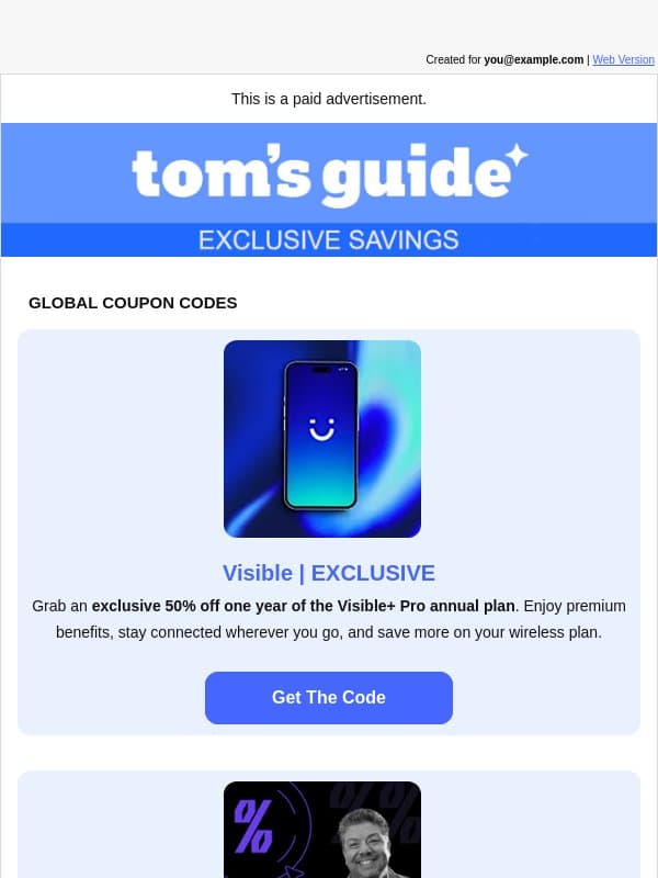 11 Top Coupon Codes For October email from Tom's Guide