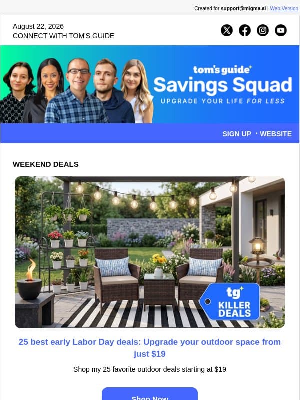25 Best Early Labor Day Deals: Patio and Garden Upgrades from $19 email from Tom's Guide