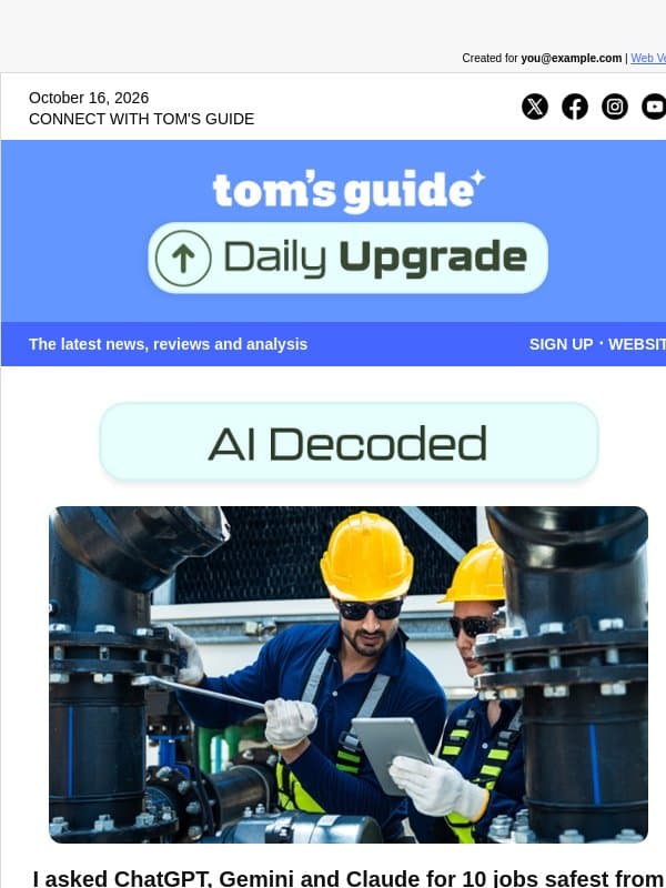 🤖 10 Jobs Safest from AI — What Makes the List email from Tom's Guide