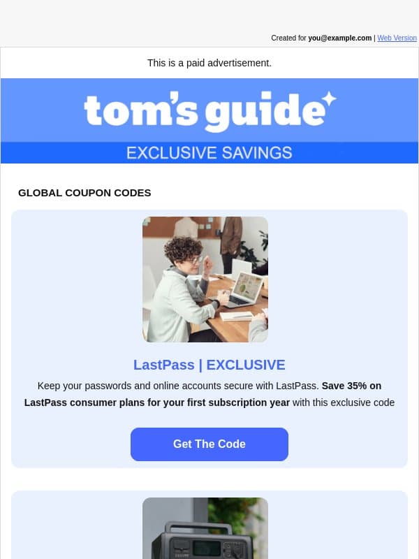 9 Top Coupon Codes For October email from Tom's Guide