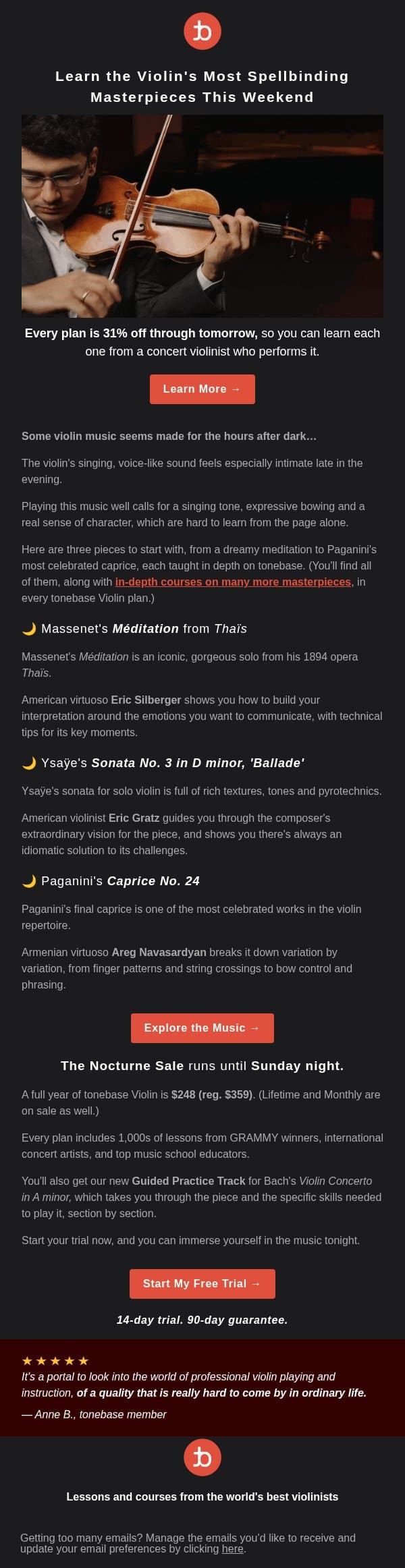 π» (No Tricks, Just 31% Off) 3 Masterpieces to Learn After Dark email from Tonebase screenshot