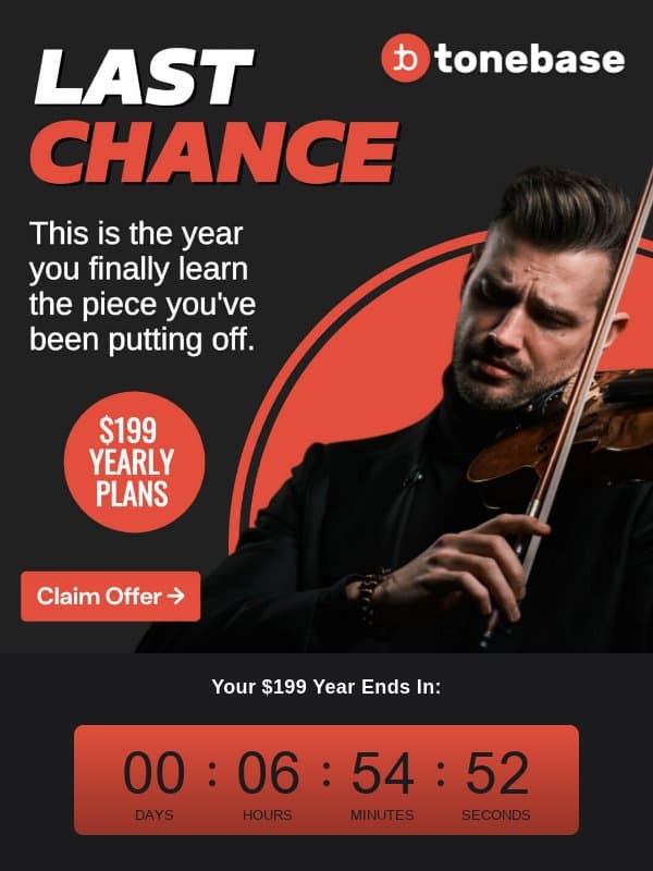⏰ (Last Chance) Only $199 For a Year of Violin Mastery email from Tonebase