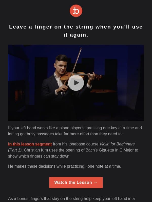 Stop lifting every finger in violin passages 🎻 email from Tonebase