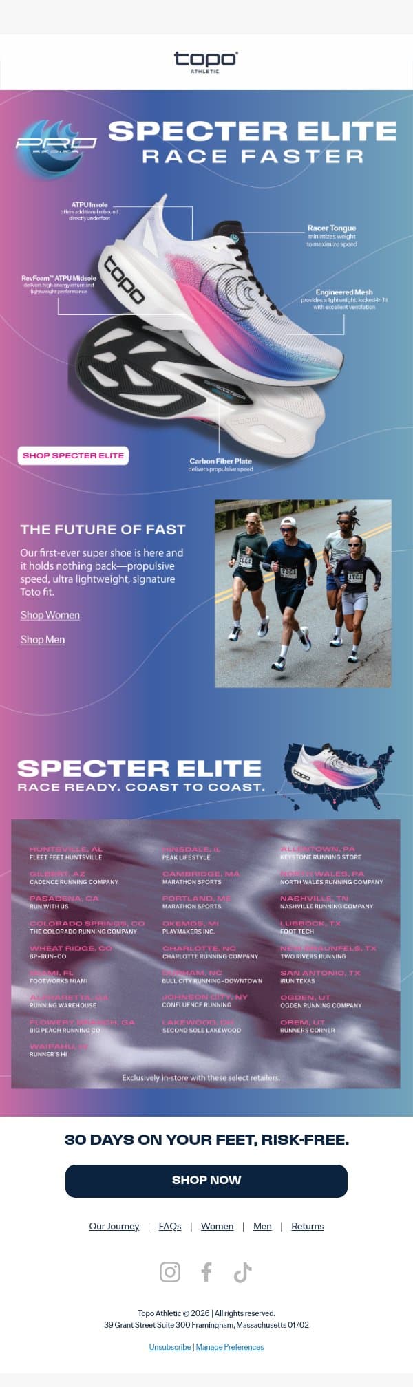 RACE FASTER email from Topo Athletic screenshot