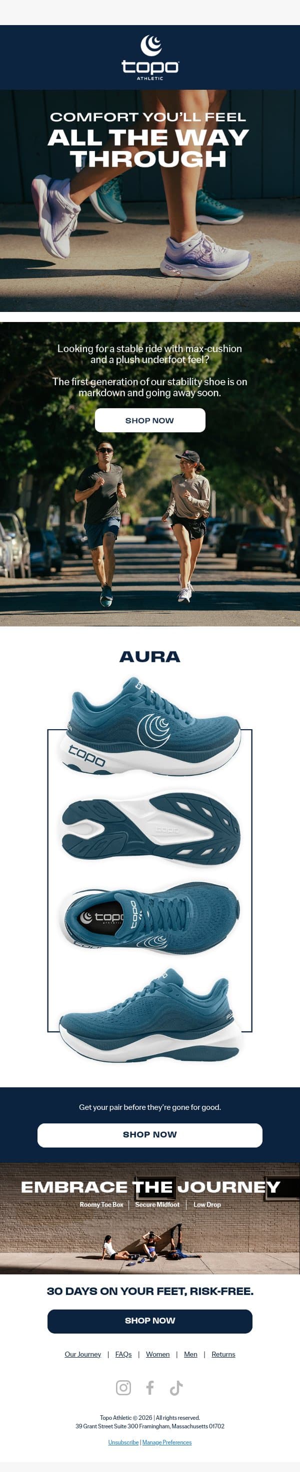Aura: On Markdown & Going Fast email from Topo Athletic screenshot