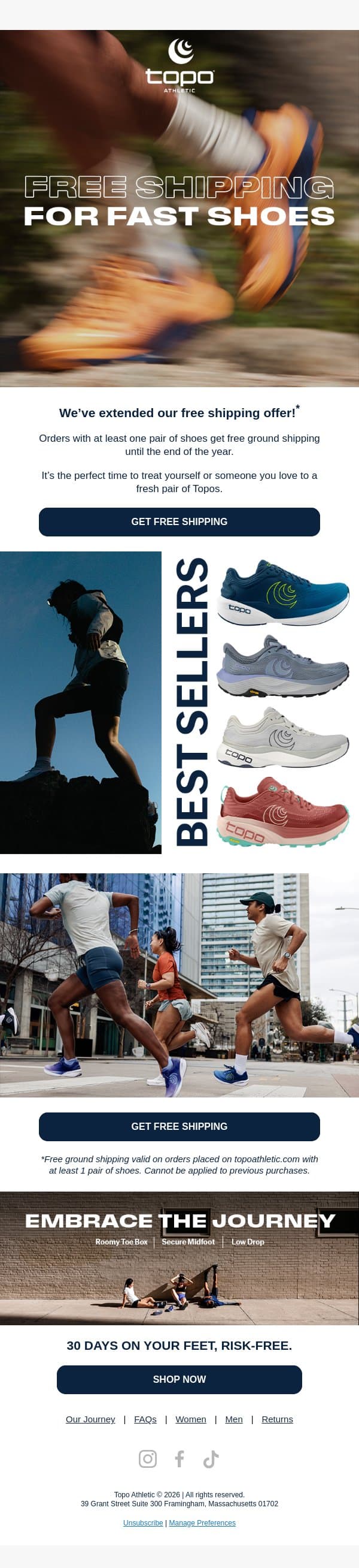 Free shipping has been extended ‼️ email from Topo Athletic screenshot
