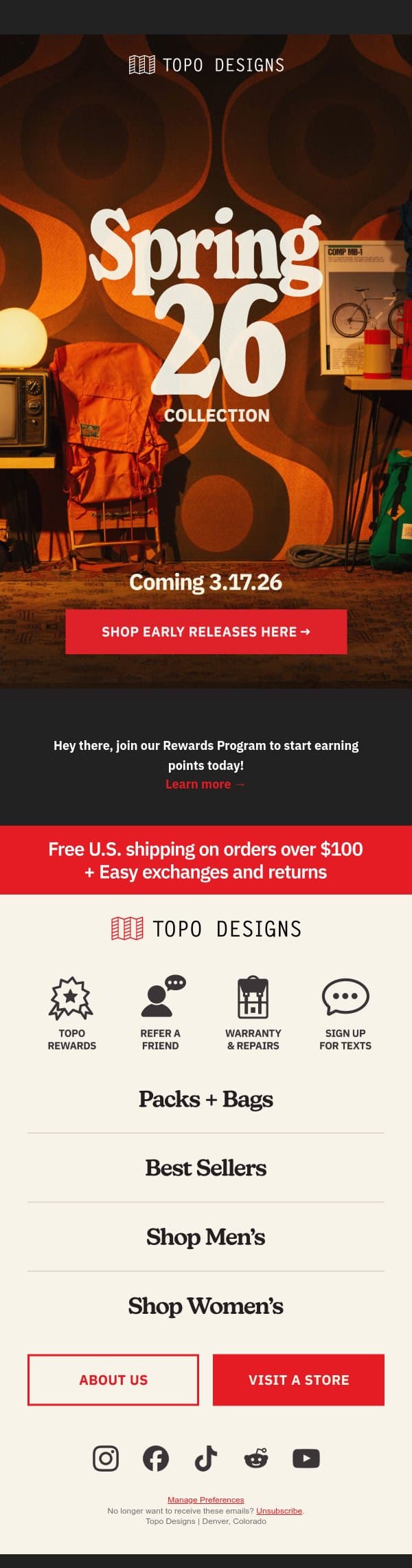 Our Spring Collection is coming... email from Topo Designs screenshot