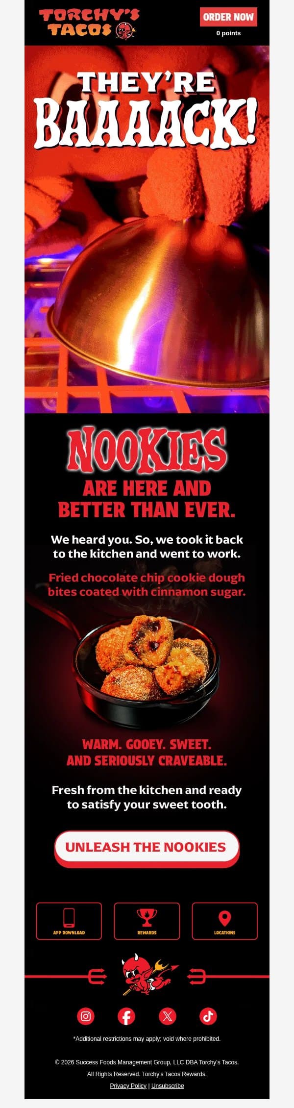 Our Creation Is Complete: Nookies Are Back! email from Torchy's Tacos screenshot