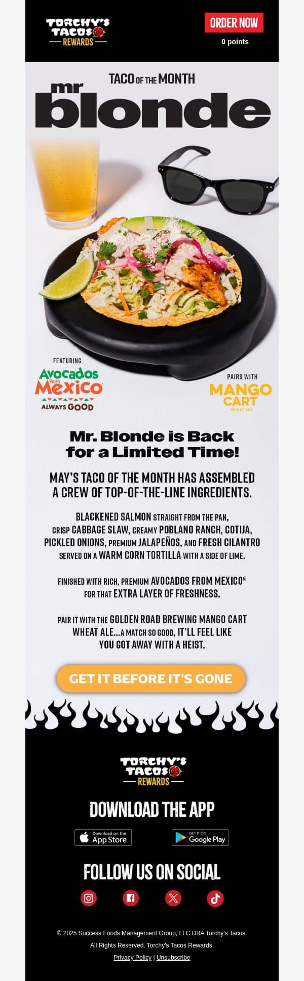 Mr. Blonde Returns: A Taco Worth the Score email from Torchy's Tacos screenshot