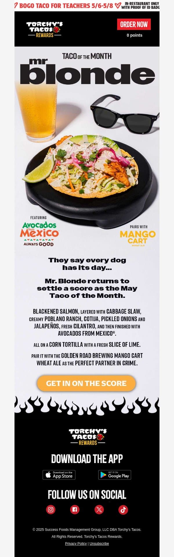 Guess Who’s Back: Mr. Blonde email from Torchy's Tacos screenshot