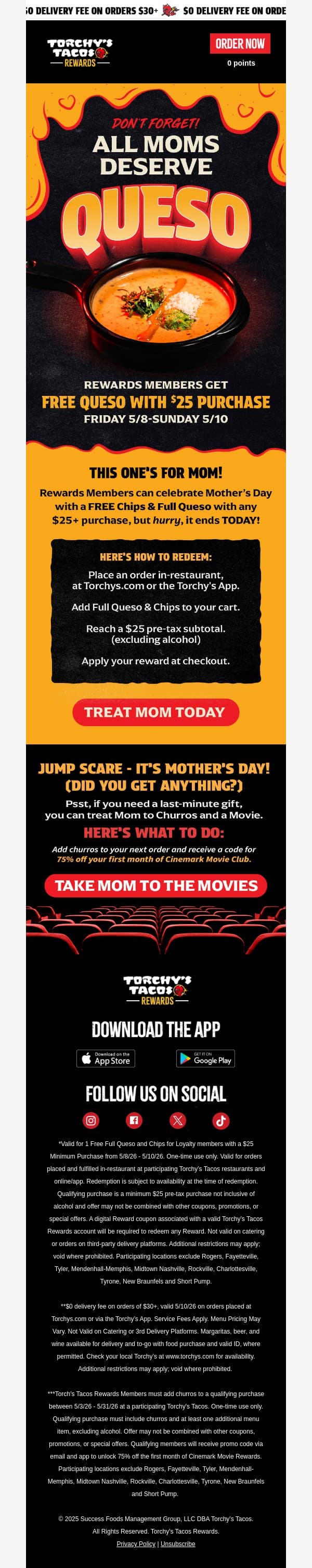 Make Mom Melt… With Free Queso! email from Torchy's Tacos screenshot