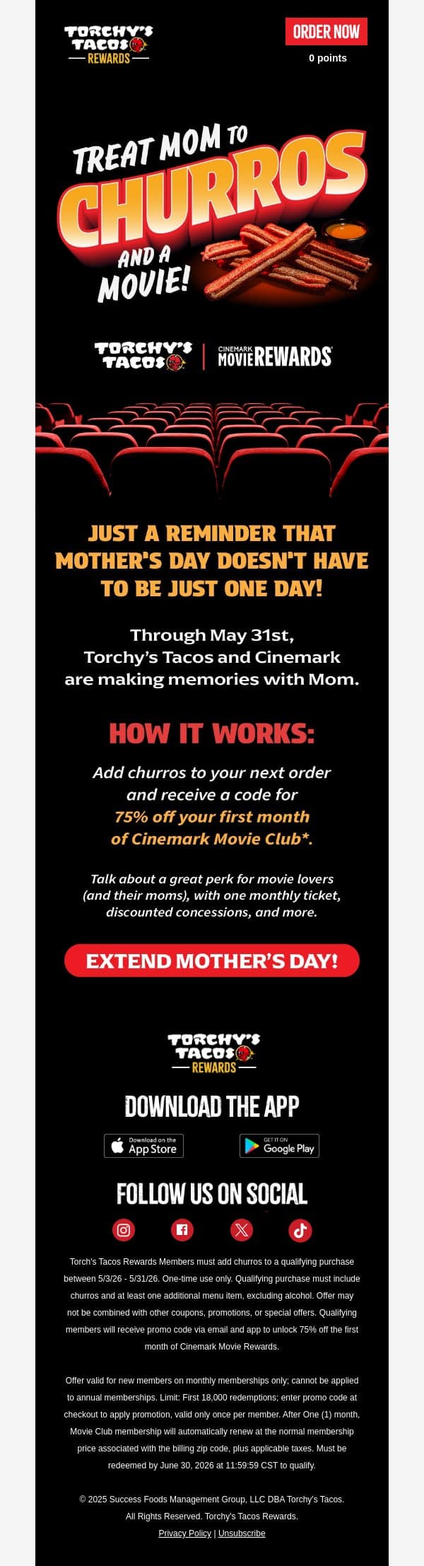 Extend Mother’s Day Thru May 31! email from Torchy's Tacos screenshot