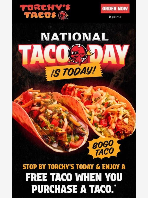 BOGO Alert: Happy National Taco Day! email from Torchy's Tacos