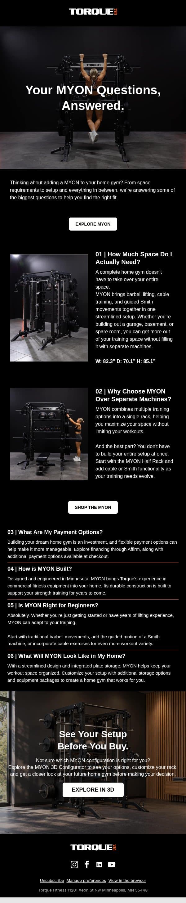 Your MYON Questions, Answered. email from Torque Fitness screenshot