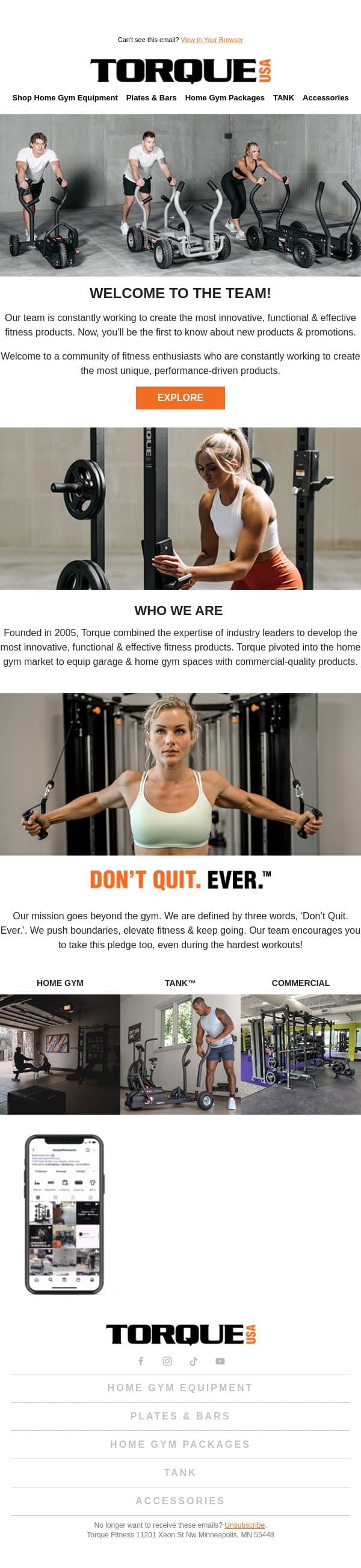 It’s happening! Welcome to Torque Fitness! email from Torque Fitness screenshot