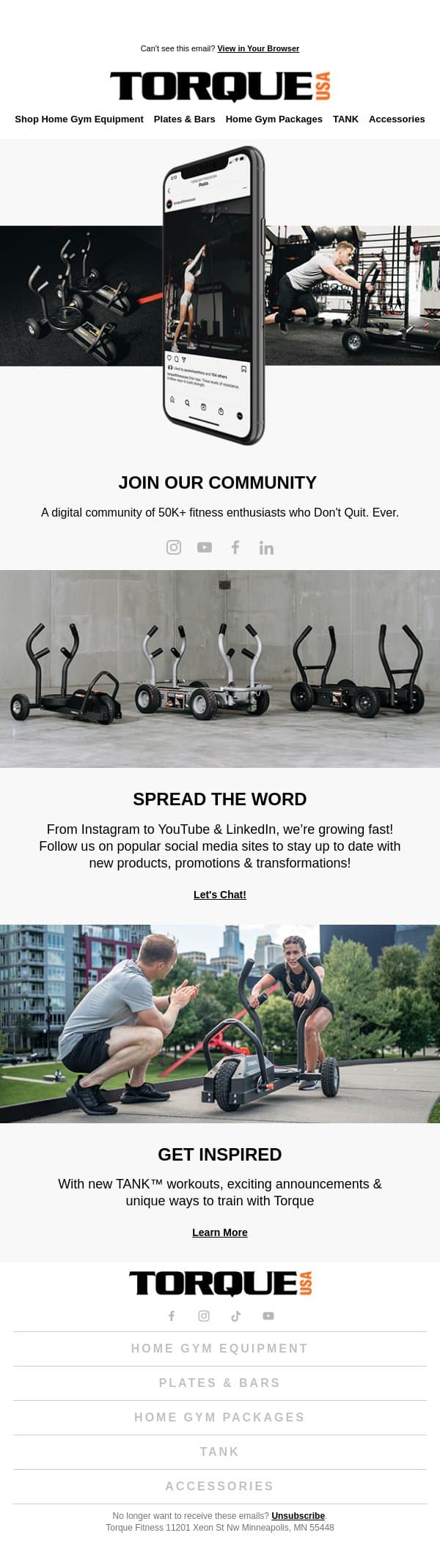 We like you! Let’s make it mutual. email from Torque Fitness screenshot