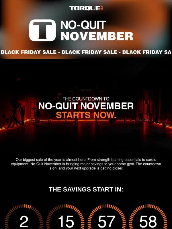 The Black Friday Countdown Begins. email from Torque Fitness