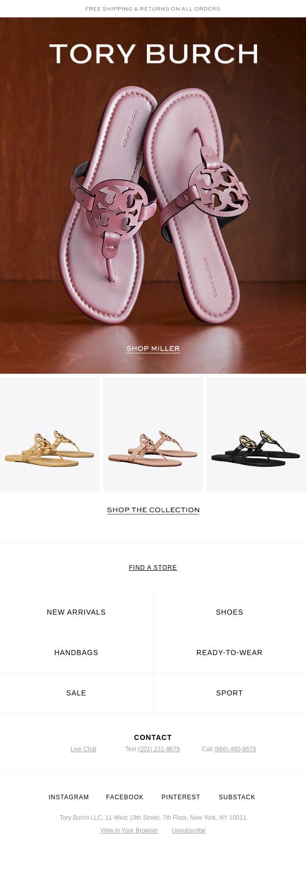 New: Miller Pearlescent email from Tory Burch screenshot