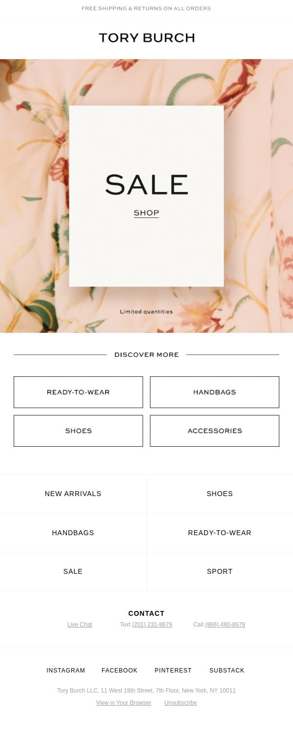 Sale: new styles added email from Tory Burch screenshot