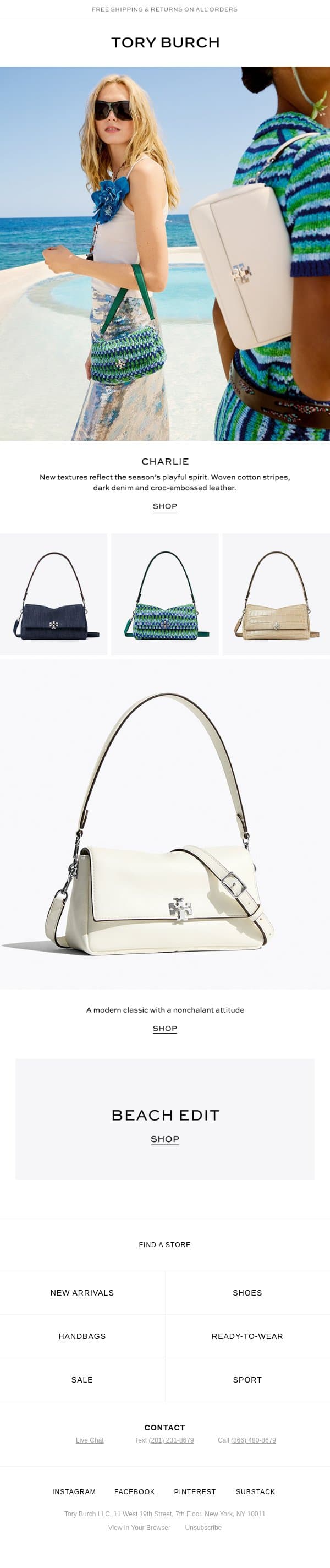 Summer update: Charlie email from Tory Burch screenshot