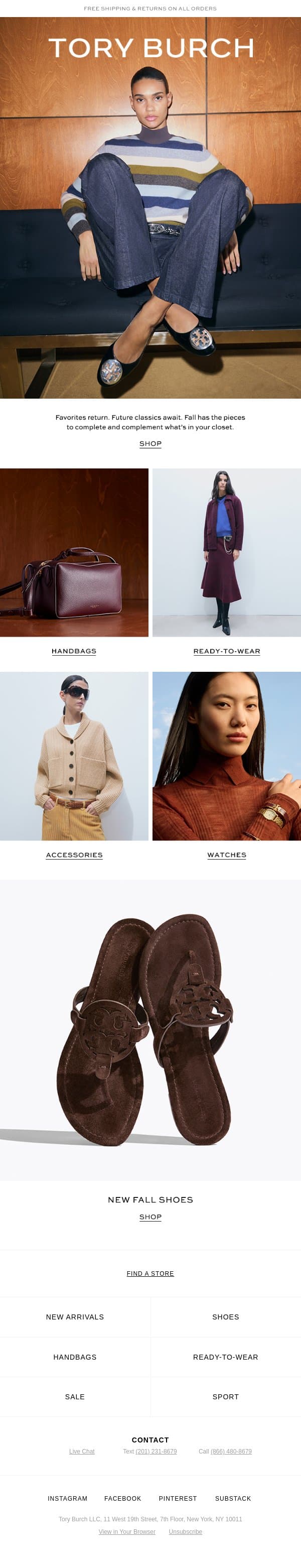 New: Your fall uniform is here email from Tory Burch screenshot