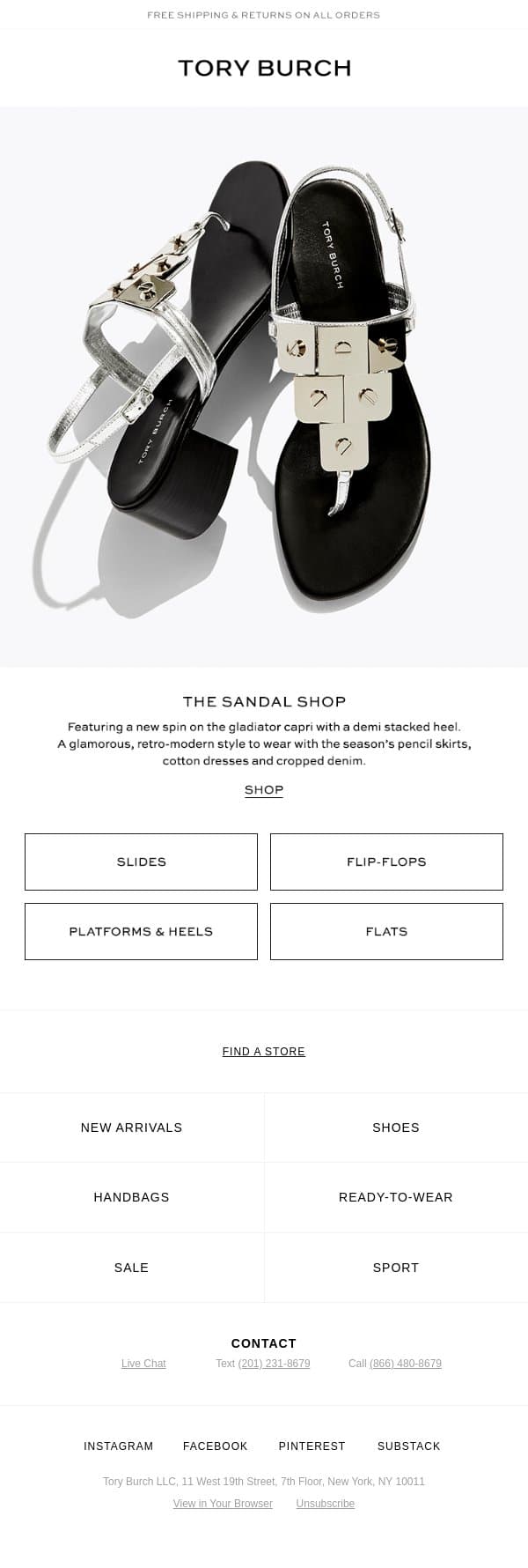 Your summer sandal email from Tory Burch screenshot