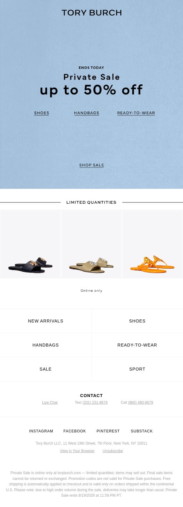 FINAL HOURS: Private Sale email from Tory Burch screenshot
