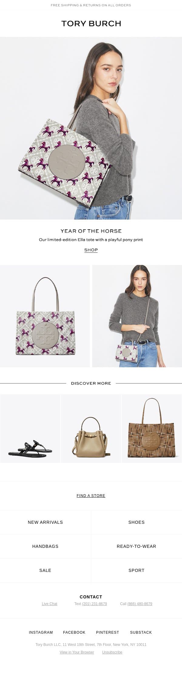 Handbags to welcome the Year of the Horse email from Tory Burch screenshot