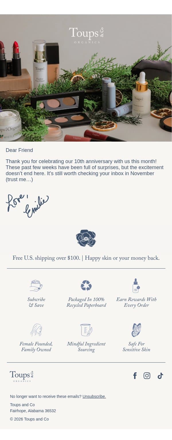 November has surprises, too email from Toups & Co screenshot