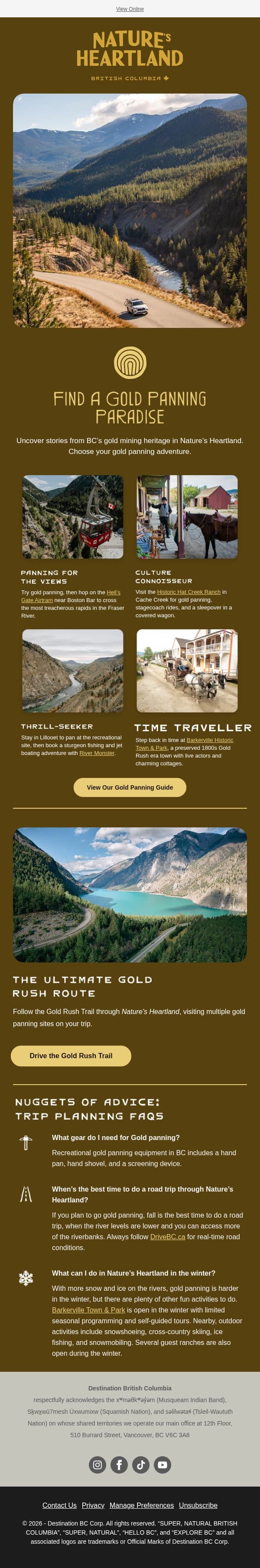 Drive the Gold Rush Trail in BC email from Tourism British Columbia screenshot