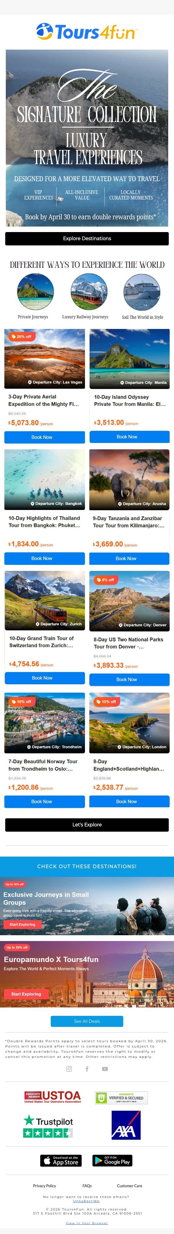 Luxury Travel, Done Right ✨ email from Tours4fun screenshot