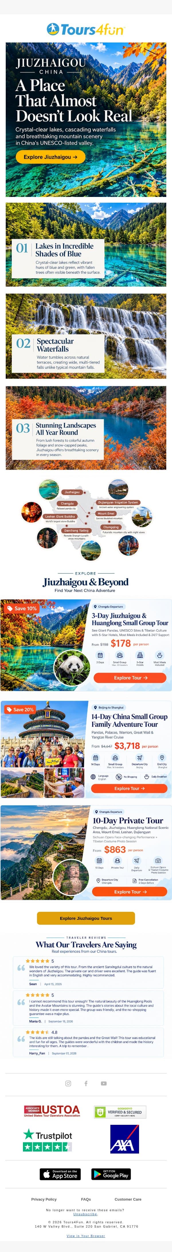 💎 Jiuzhaigou: China's Most Breathtaking Hidden Gem email from Tours4fun screenshot