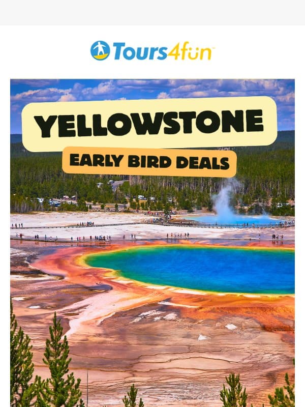 ๐ Yellowstone: Up to 40% Off email from Tours4fun
