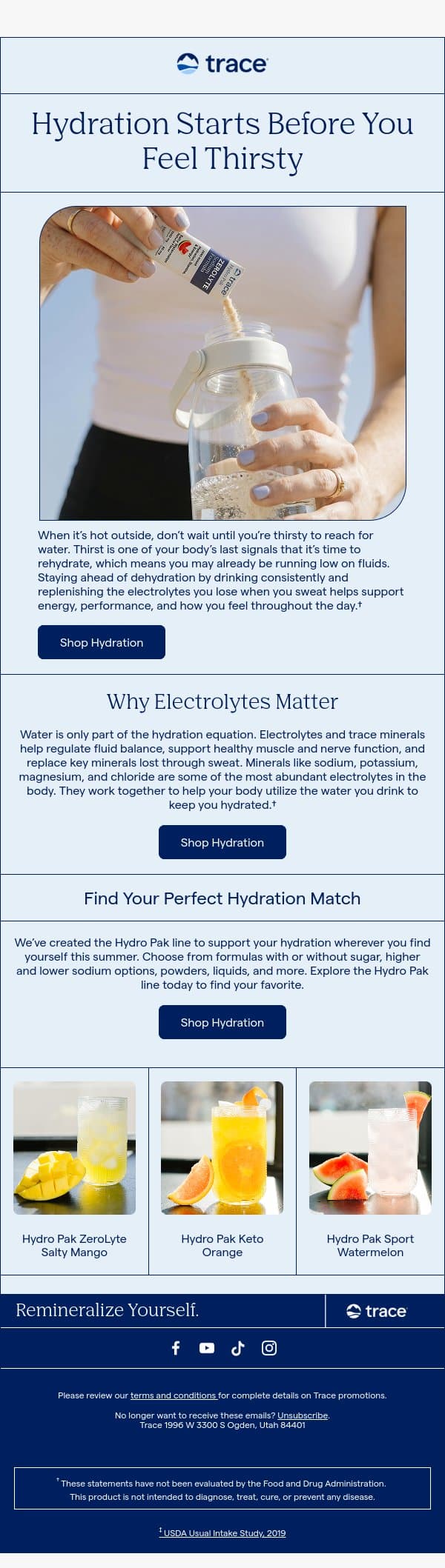 Summer Hydration Starts *Before* You’re Thirsty ☀️ email from Trace Minerals Research screenshot
