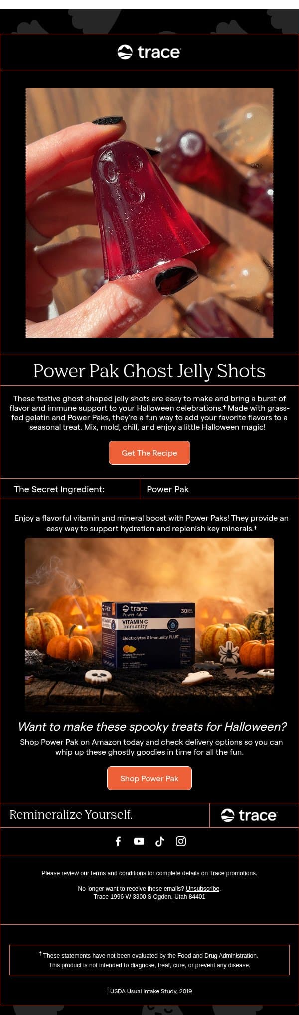 Get Spooky with Power Pak Ghost Jelly Shots email from Trace Minerals Research screenshot