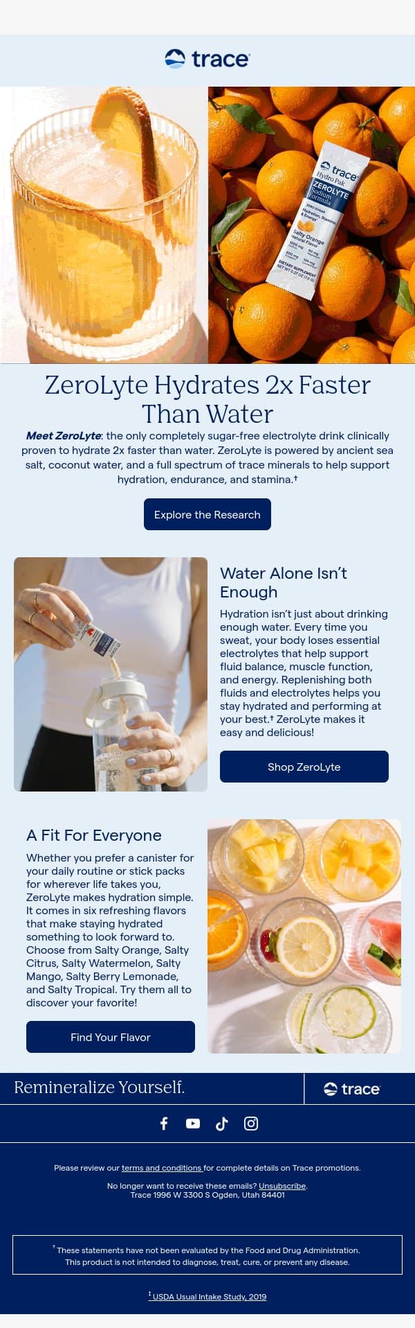 Unlock 2x Faster Hydration with ZeroLyte ⚡ email from Trace Minerals Research screenshot