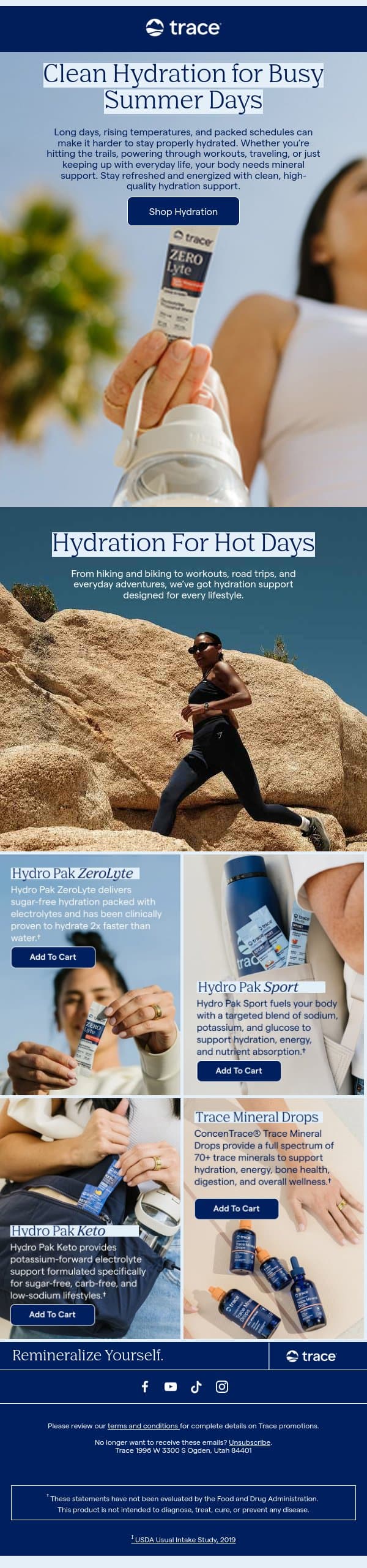 Beat the Heat with Clean Hydration email from Trace Minerals Research screenshot