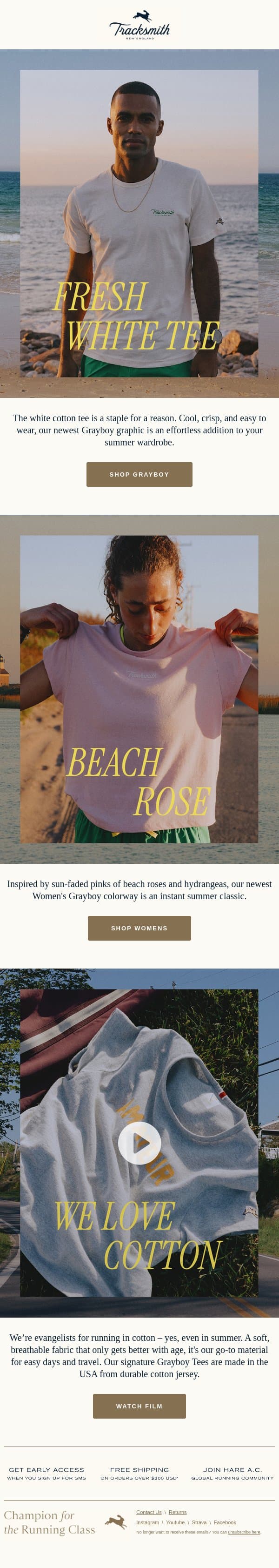A Fresh New Grayboy Style email from Tracksmith screenshot