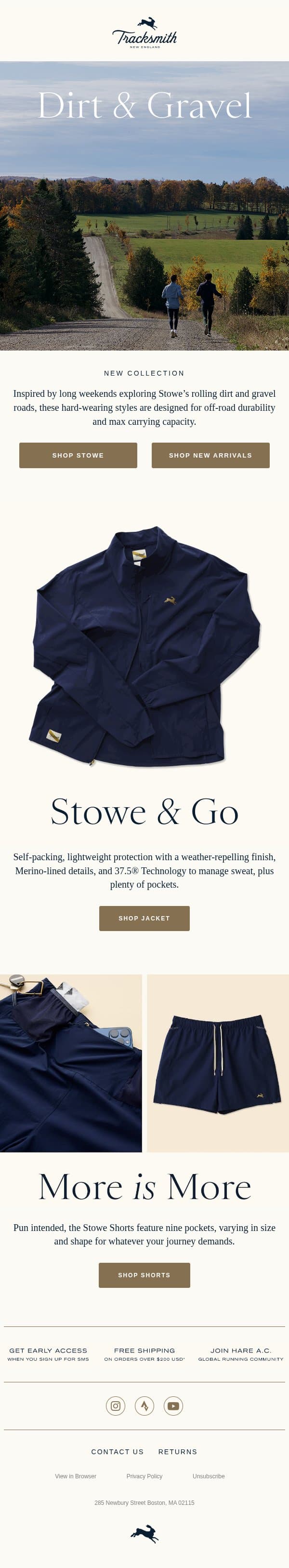 Introducing the Stowe Collection email from Tracksmith screenshot