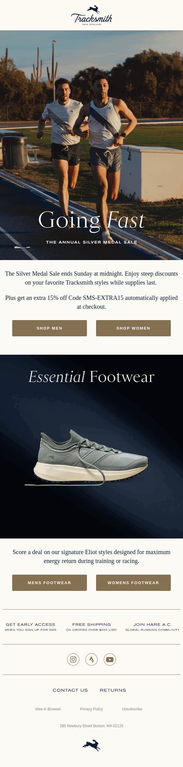 Serious Savings on Tracksmith Essentials email from Tracksmith screenshot