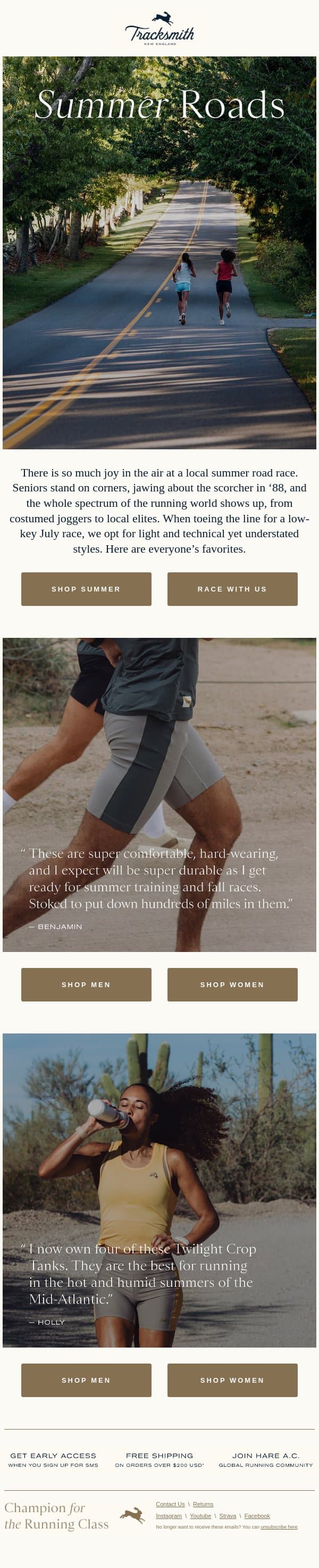 Everyone’s Favorite Summer Road Racing Kit email from Tracksmith screenshot