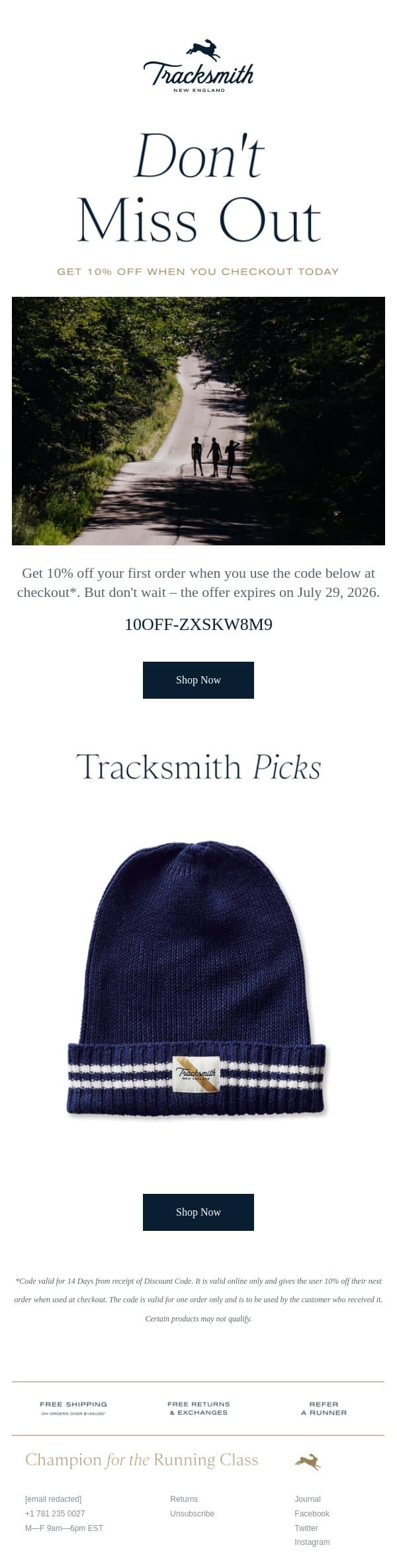 Time is Running Out on Your Discount email from Tracksmith screenshot