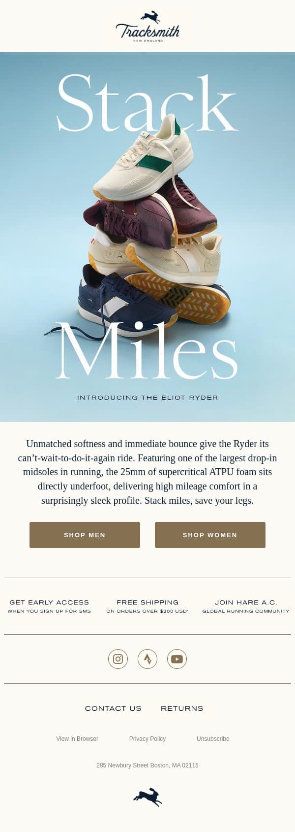 The Eliot Ryder is Here email from Tracksmith screenshot